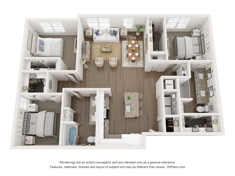 Floor plan for 3 beds, 2 baths, 1482 sqft